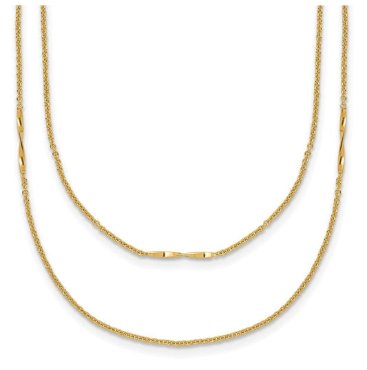 14k Yellow Gold Polished 2-Strand Twist Bar Station Necklace