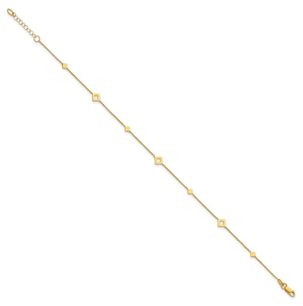 14K Geometric Squares 9 inch Plus 1 inch Extender - Total 10 inch Anklet