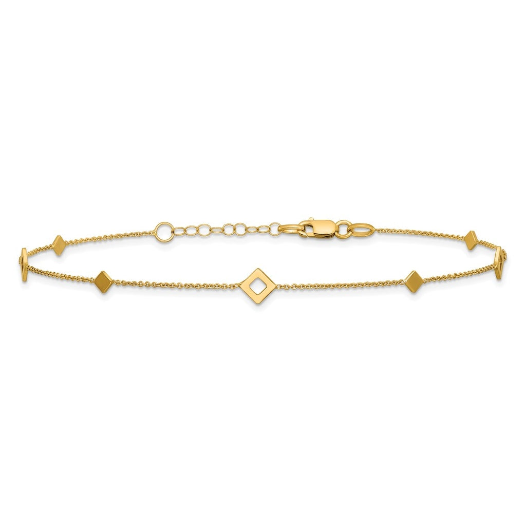 14K Geometric Squares 9 inch Plus 1 inch Extender - Total 10 inch Anklet