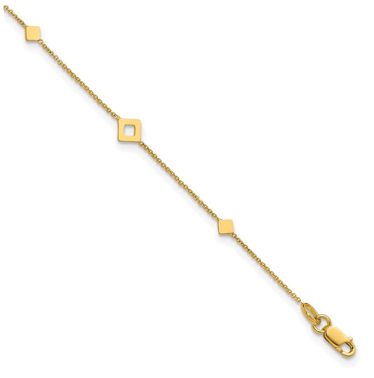 14K Geometric Squares 9 inch Plus 1 inch Extender - Total 10 inch Anklet