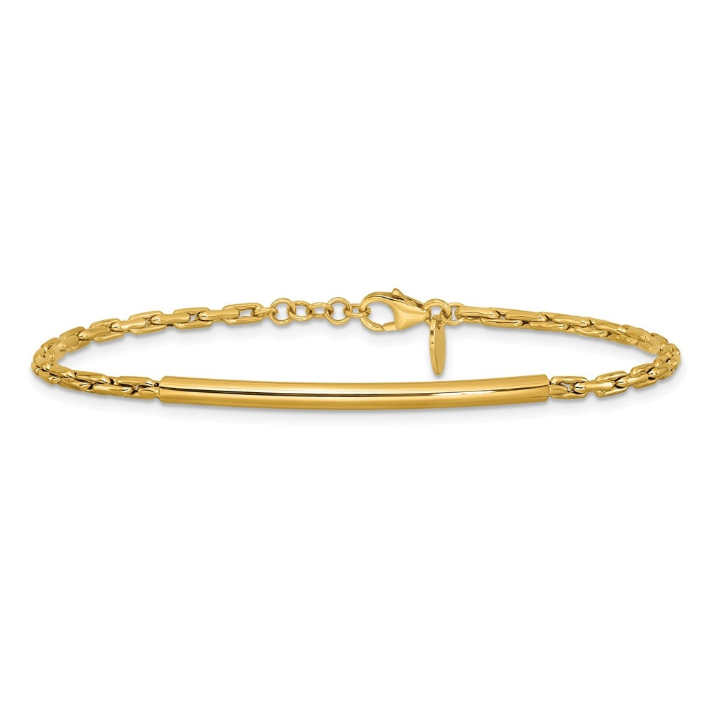 14k Yellow Gold Polished Fancy Link Bar w/.5in ext. Bracelet