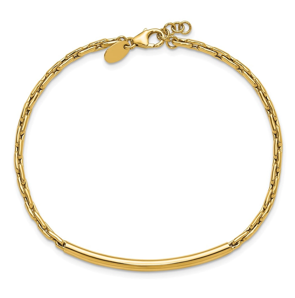 14k Yellow Gold Polished Fancy Link Bar w/.5in ext. Bracelet