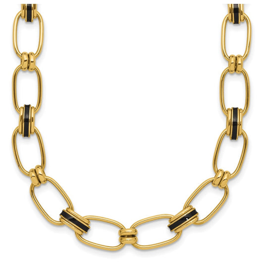 14k Yellow Gold w/Enamel Polished Fancy Oval Link Necklace