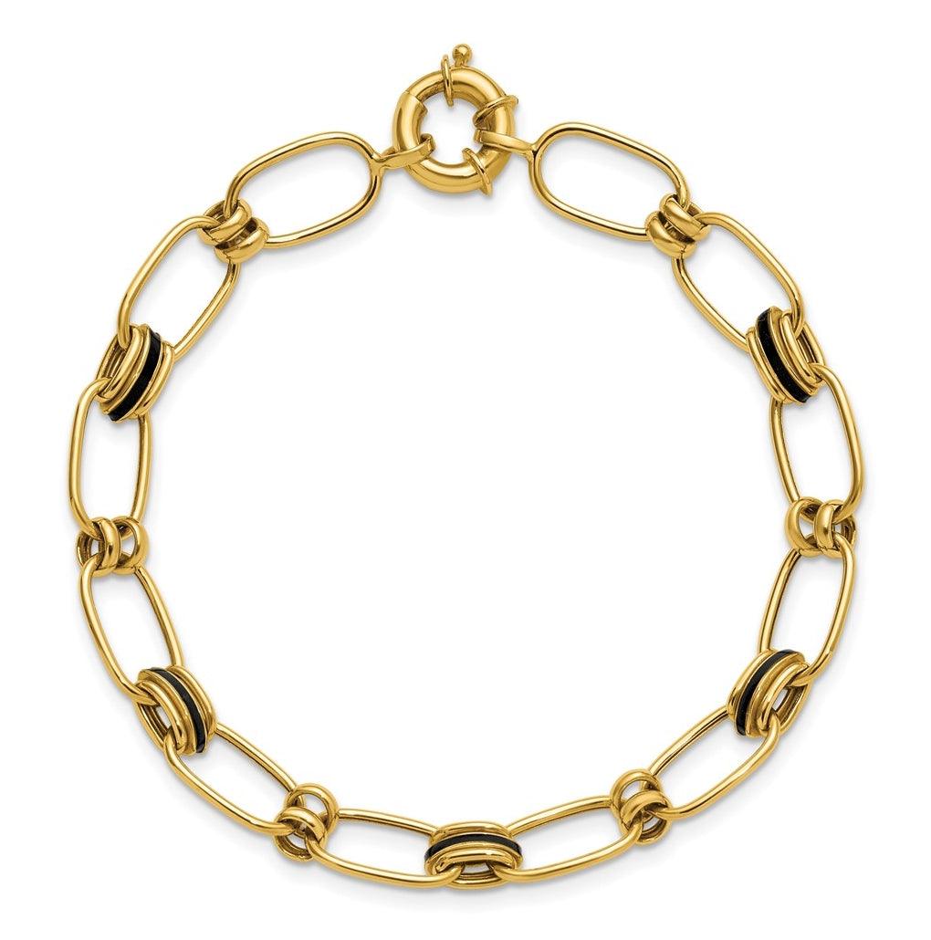 14k Yellow Gold w/Enamel Polished Fancy Oval Link Bracelet