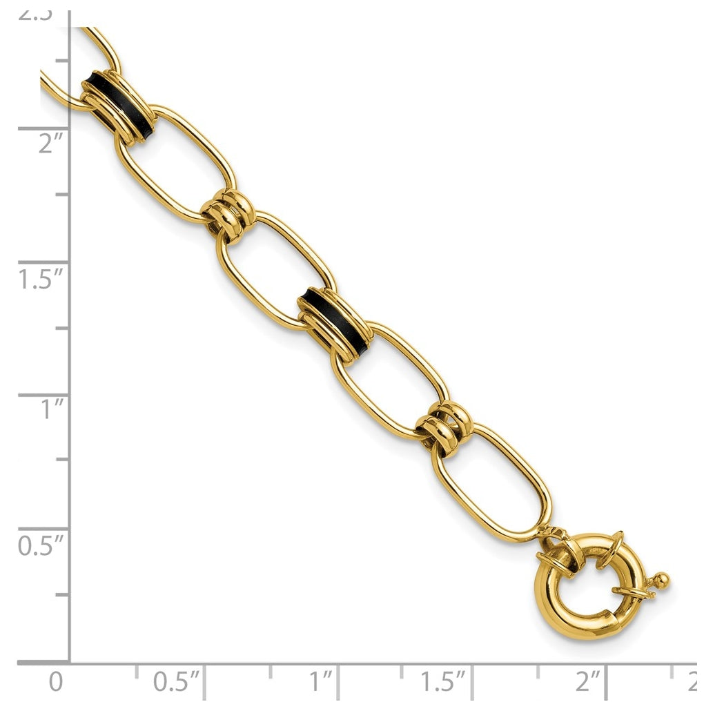 14k Yellow Gold w/Enamel Polished Fancy Oval Link Bracelet