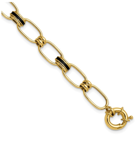 14k Yellow Gold w/Enamel Polished Fancy Oval Link Bracelet