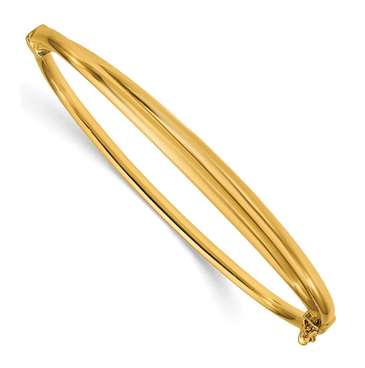 14k Yellow Gold Polished Grooved Hinged Bangle