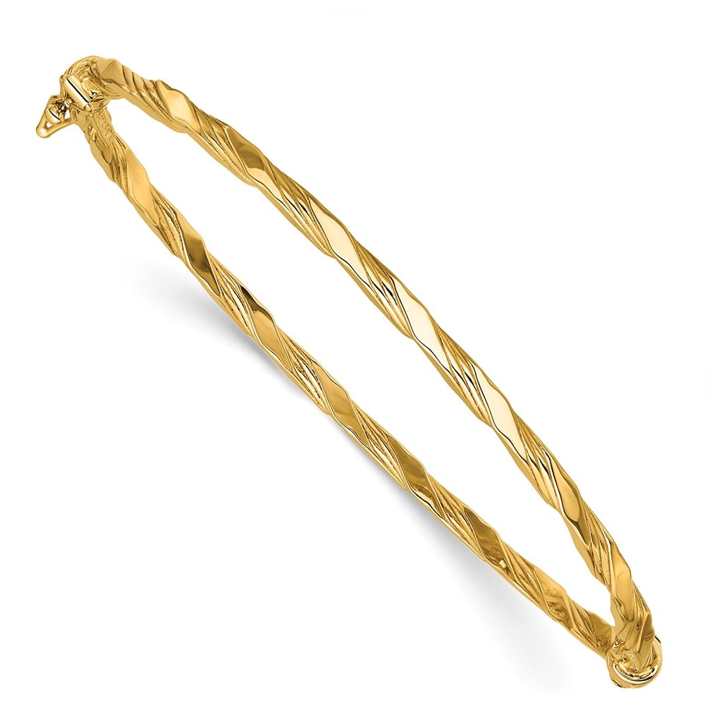 14k Yellow Gold Polished Twisted Hinged Bangle