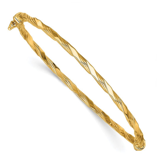 14k Yellow Gold Polished Twisted Hinged Bangle