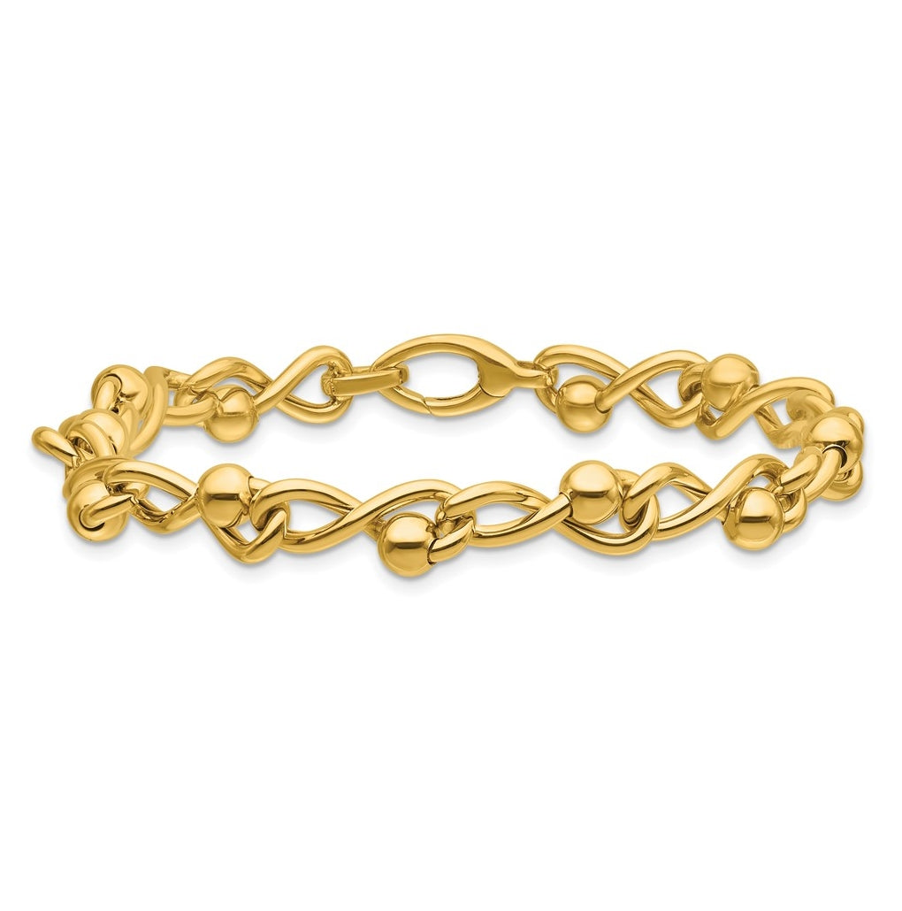 14k Yellow Gold Polished Infinity Link with Beads Bracelet