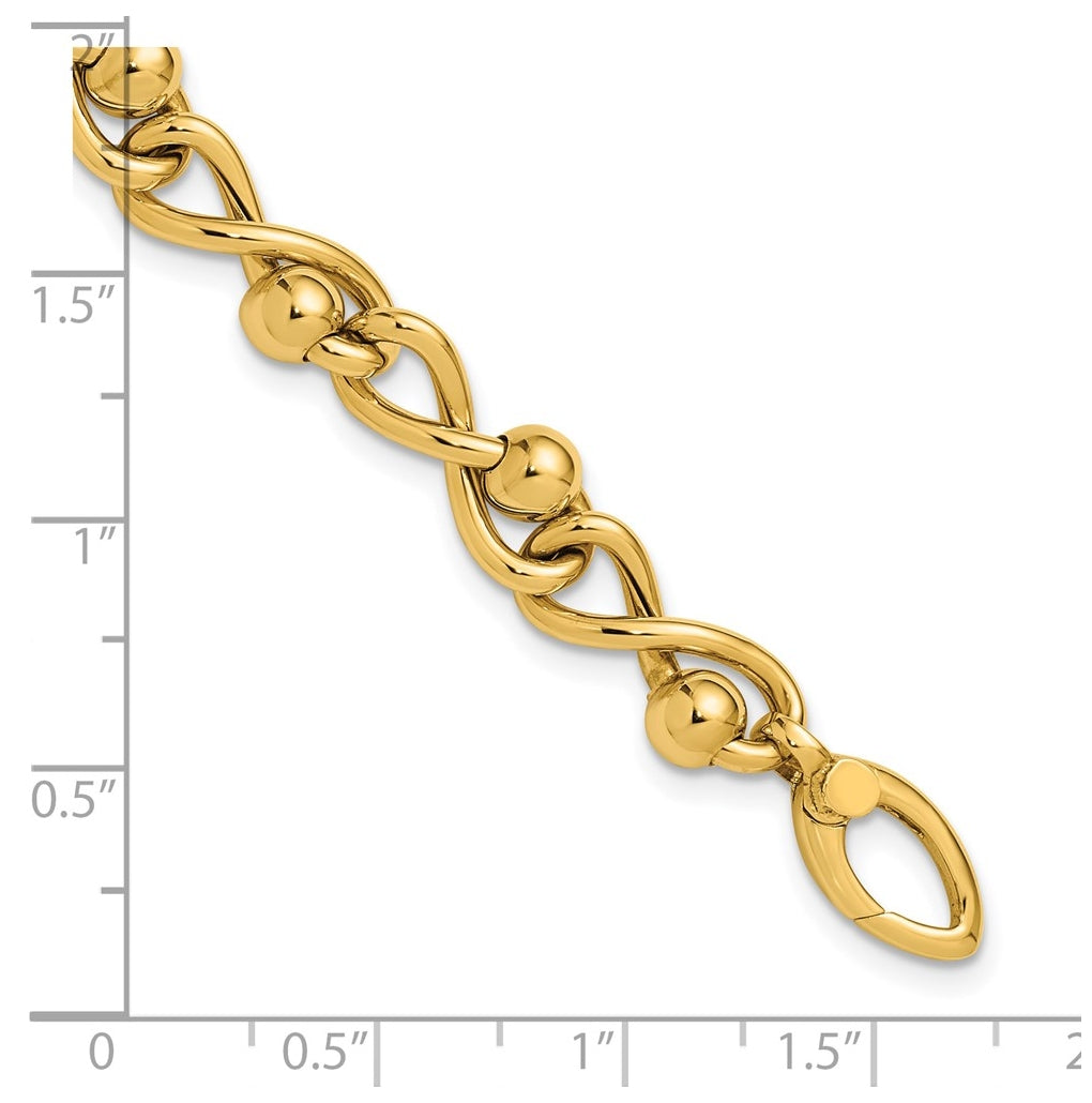 14k Yellow Gold Polished Infinity Link with Beads Bracelet