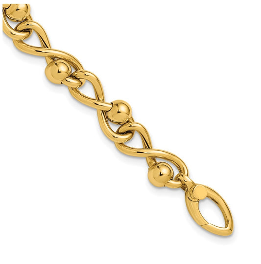 14k Yellow Gold Polished Infinity Link with Beads Bracelet