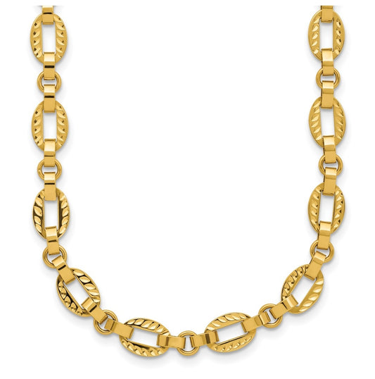 14k Yellow Gold Polished and Diamond-cut Fancy Link w/.5in Ext. Necklace