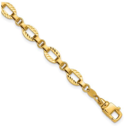 14k Yellow Gold Polished and Diamond-cut Fancy Link w/.5in Ext. Bracelet