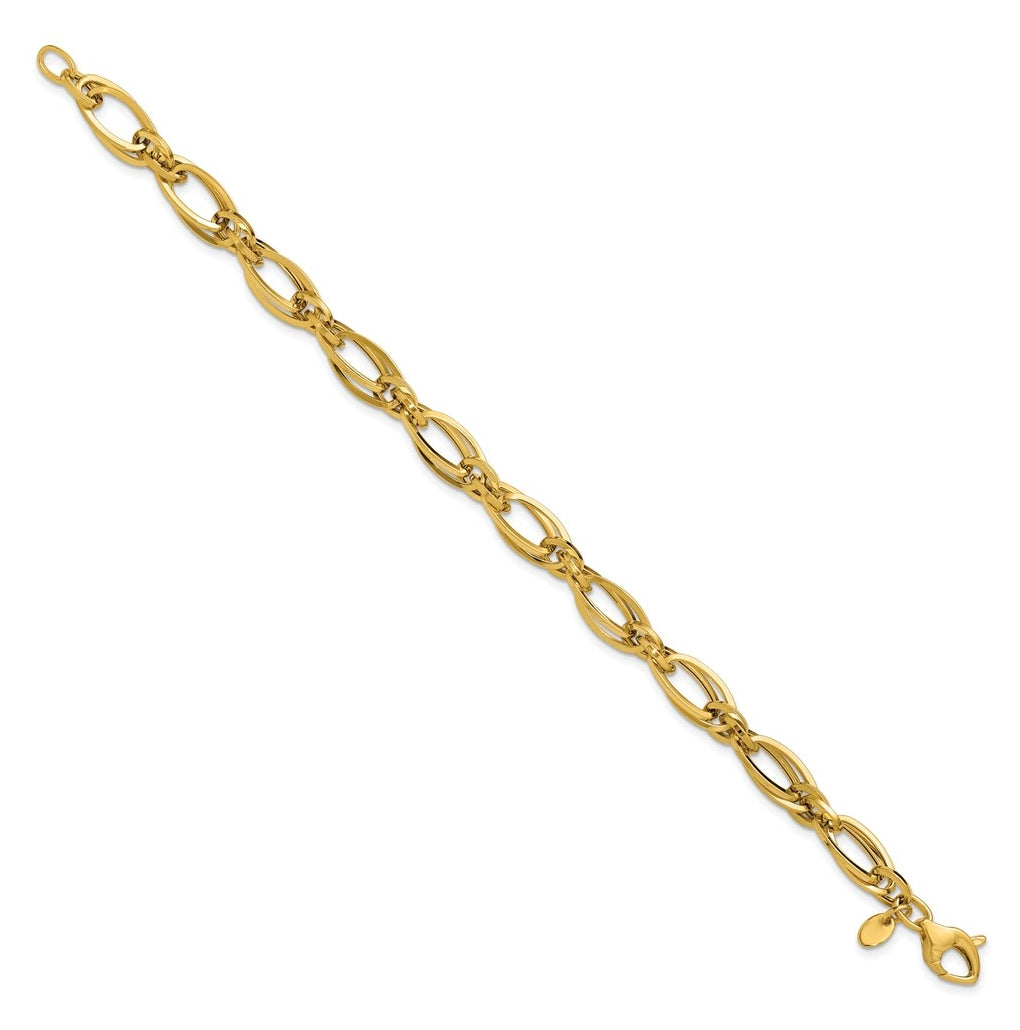 14k Yellow Gold Polished Fancy Oval Link Bracelet