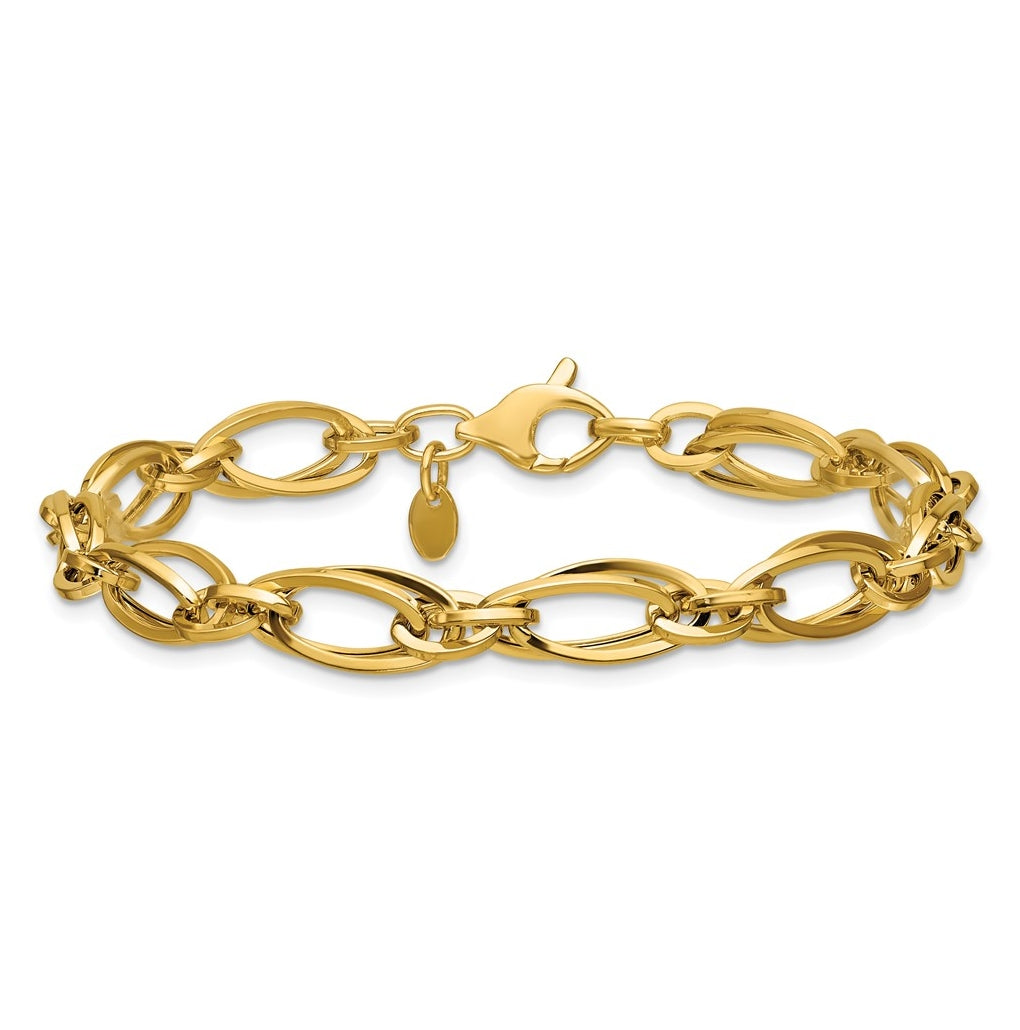14k Yellow Gold Polished Fancy Oval Link Bracelet