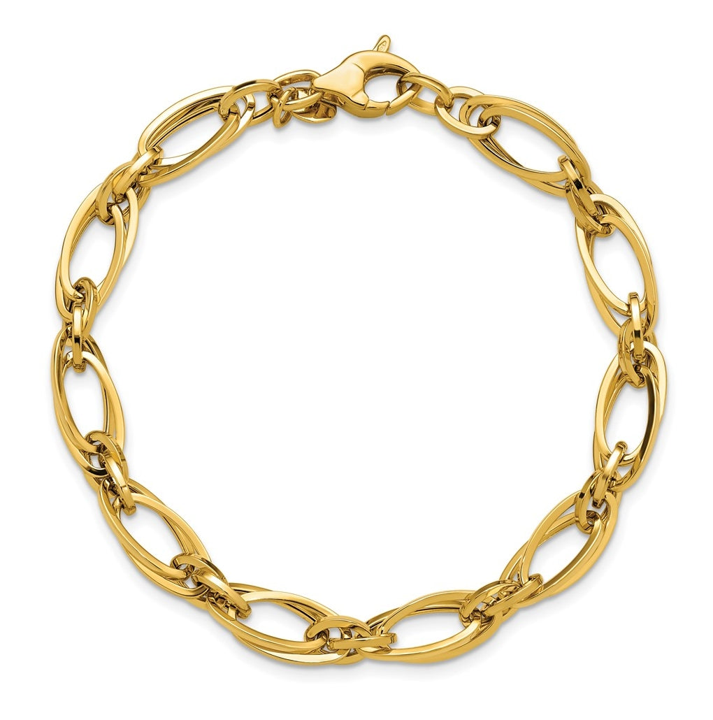 14k Yellow Gold Polished Fancy Oval Link Bracelet