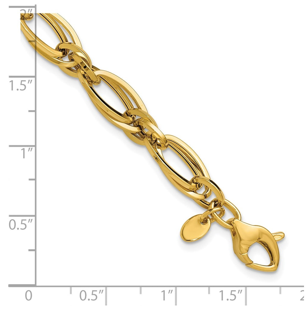 14k Yellow Gold Polished Fancy Oval Link Bracelet