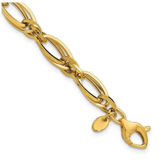 14k Yellow Gold Polished Fancy Oval Link Bracelet