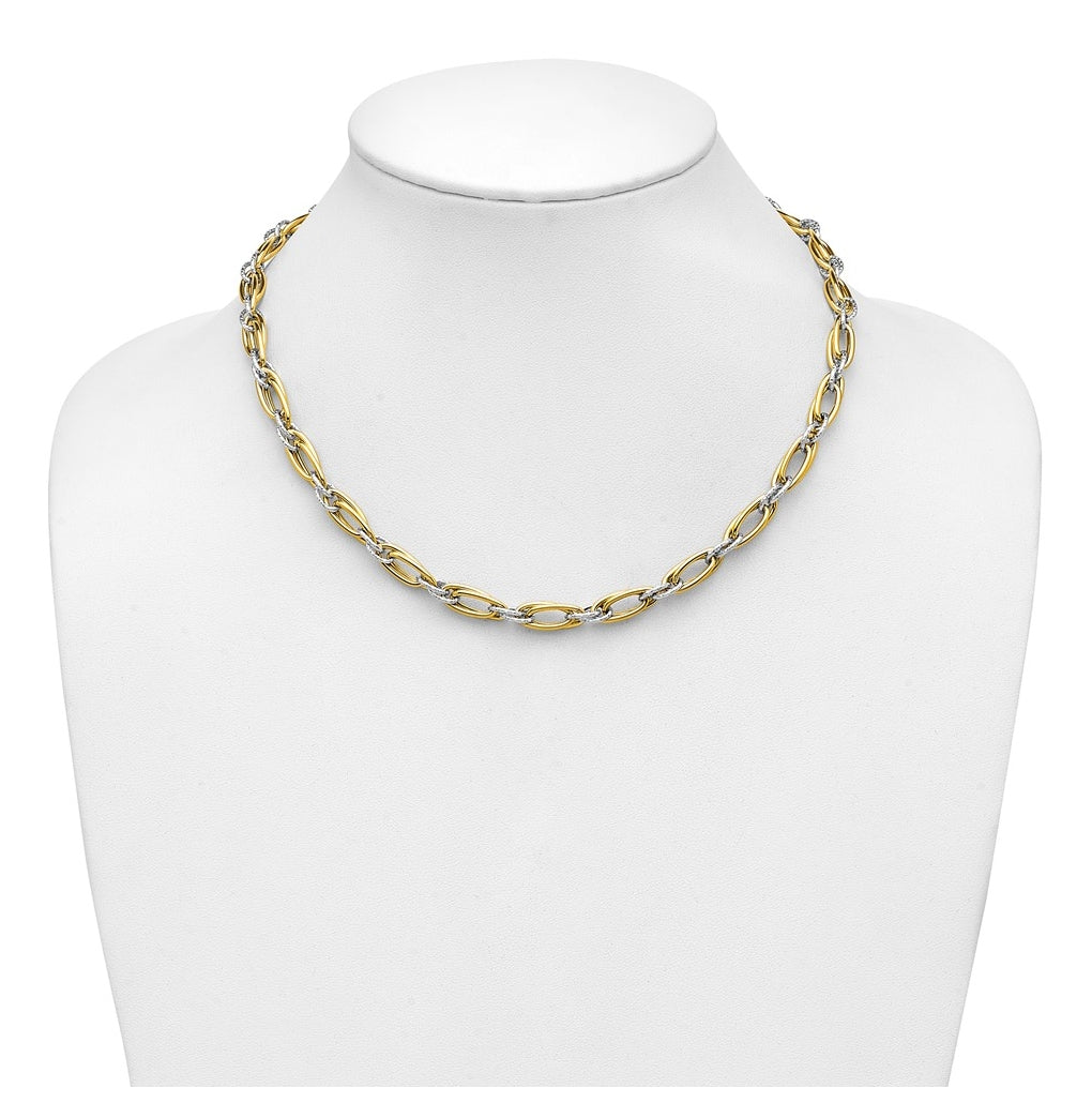 14K Two-tone Polished and Textured Fancy Link Necklace