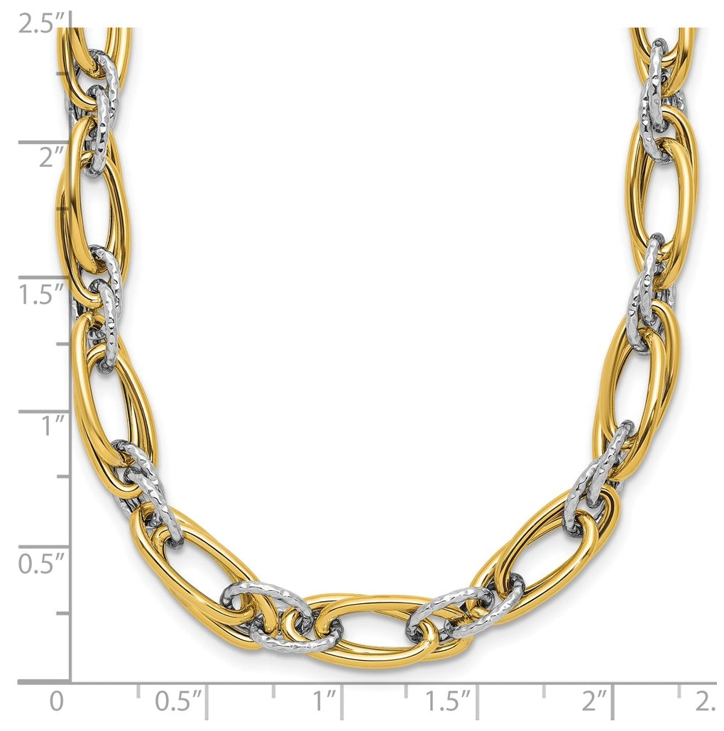 14K Two-tone Polished and Textured Fancy Link Necklace