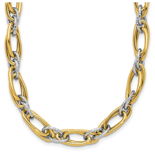 14K Two-tone Polished and Textured Fancy Link Necklace
