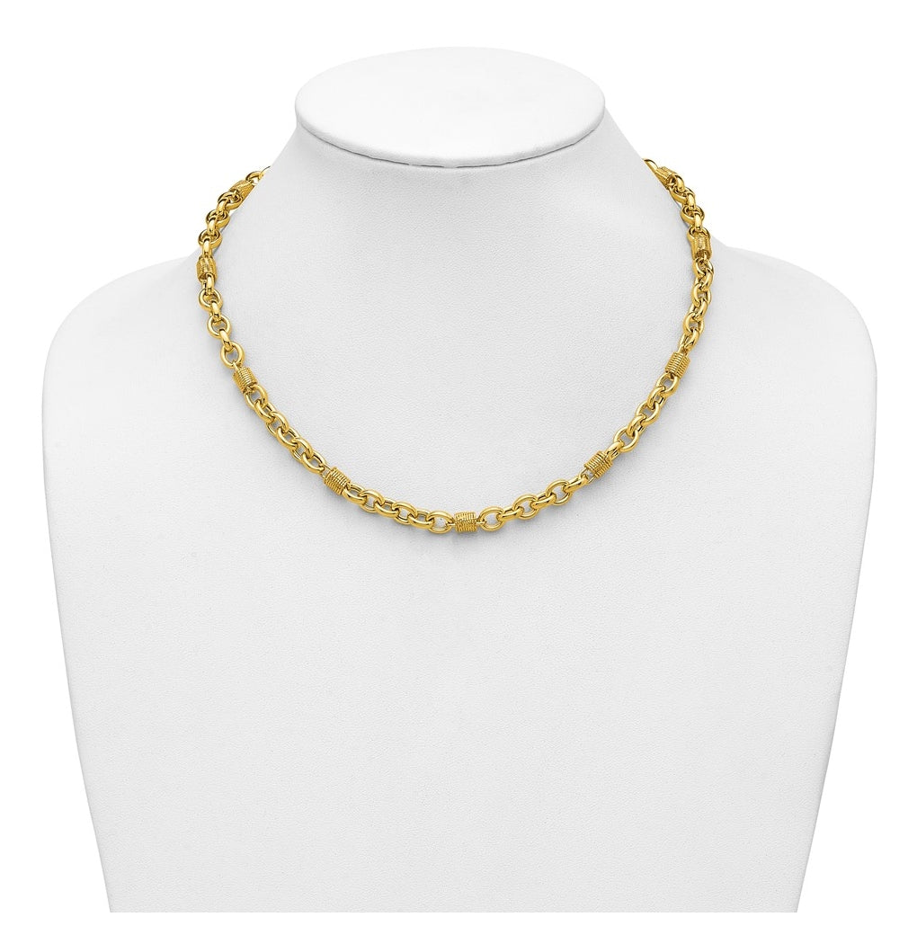 14k Yellow Gold Polished and Textured Fancy Link Necklace