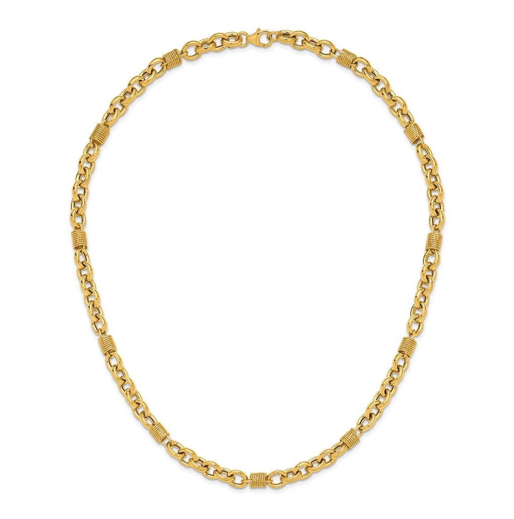 14k Yellow Gold Polished and Textured Fancy Link Necklace