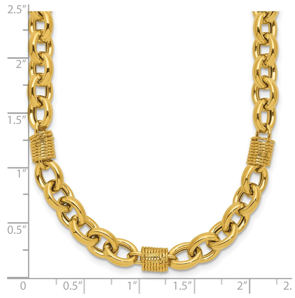 14k Yellow Gold Polished and Textured Fancy Link Necklace