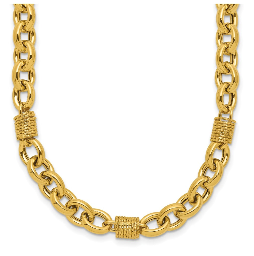 14k Yellow Gold Polished and Textured Fancy Link Necklace