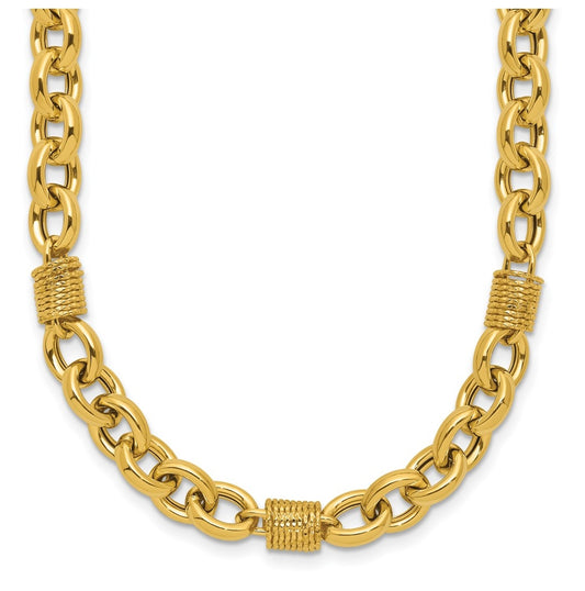 14k Yellow Gold Polished and Textured Fancy Link Necklace