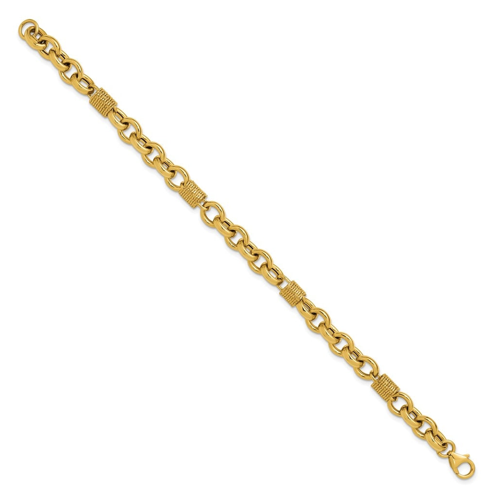 14k Yellow Gold Polished and Textured Fancy Link Bracelet