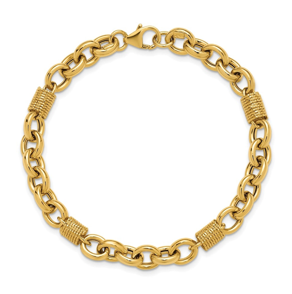 14k Yellow Gold Polished and Textured Fancy Link Bracelet