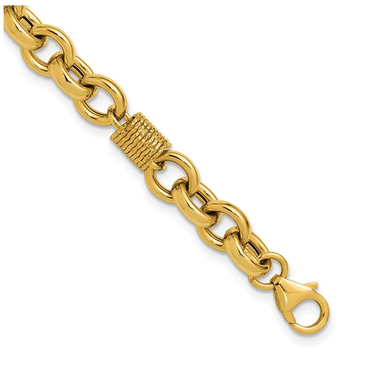 14k Yellow Gold Polished and Textured Fancy Link Bracelet