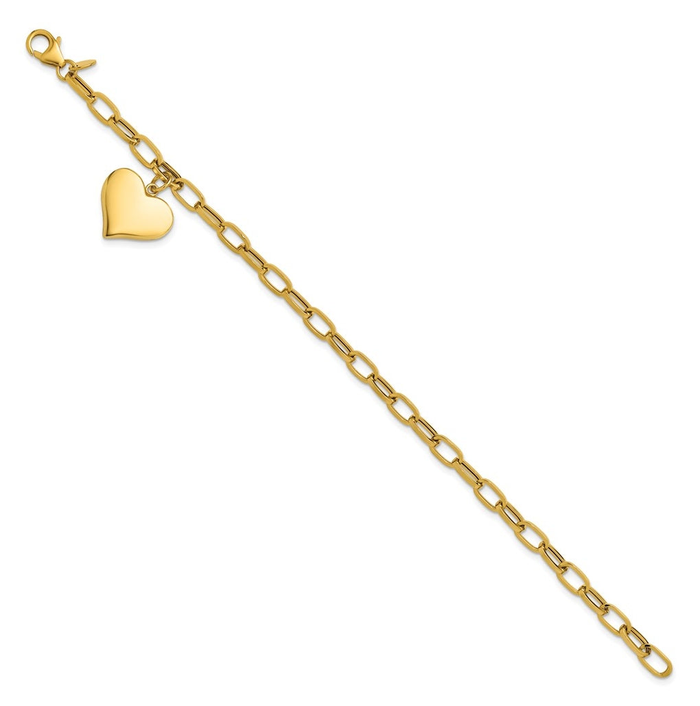 14k Yellow Gold Polished Heart Charm Bracelet
