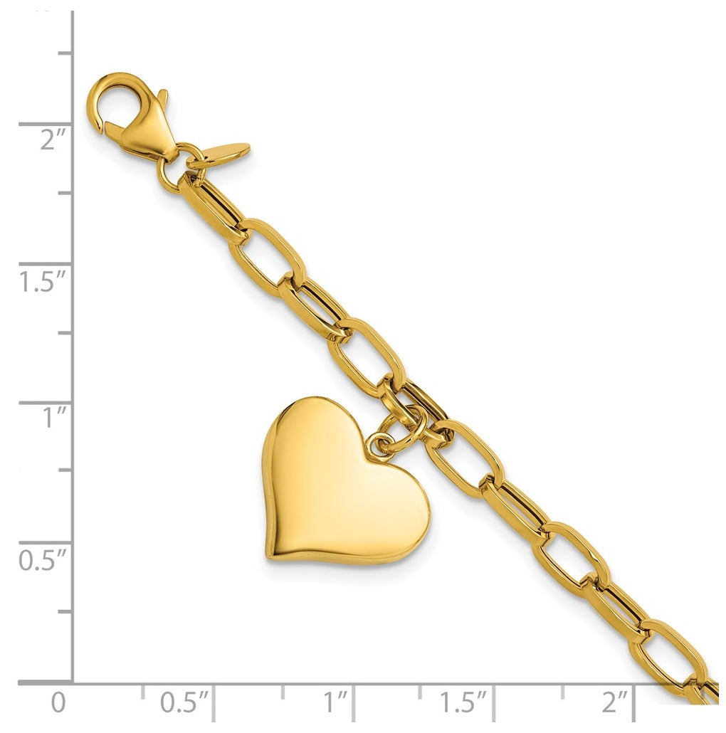 14k Yellow Gold Polished Heart Charm Bracelet