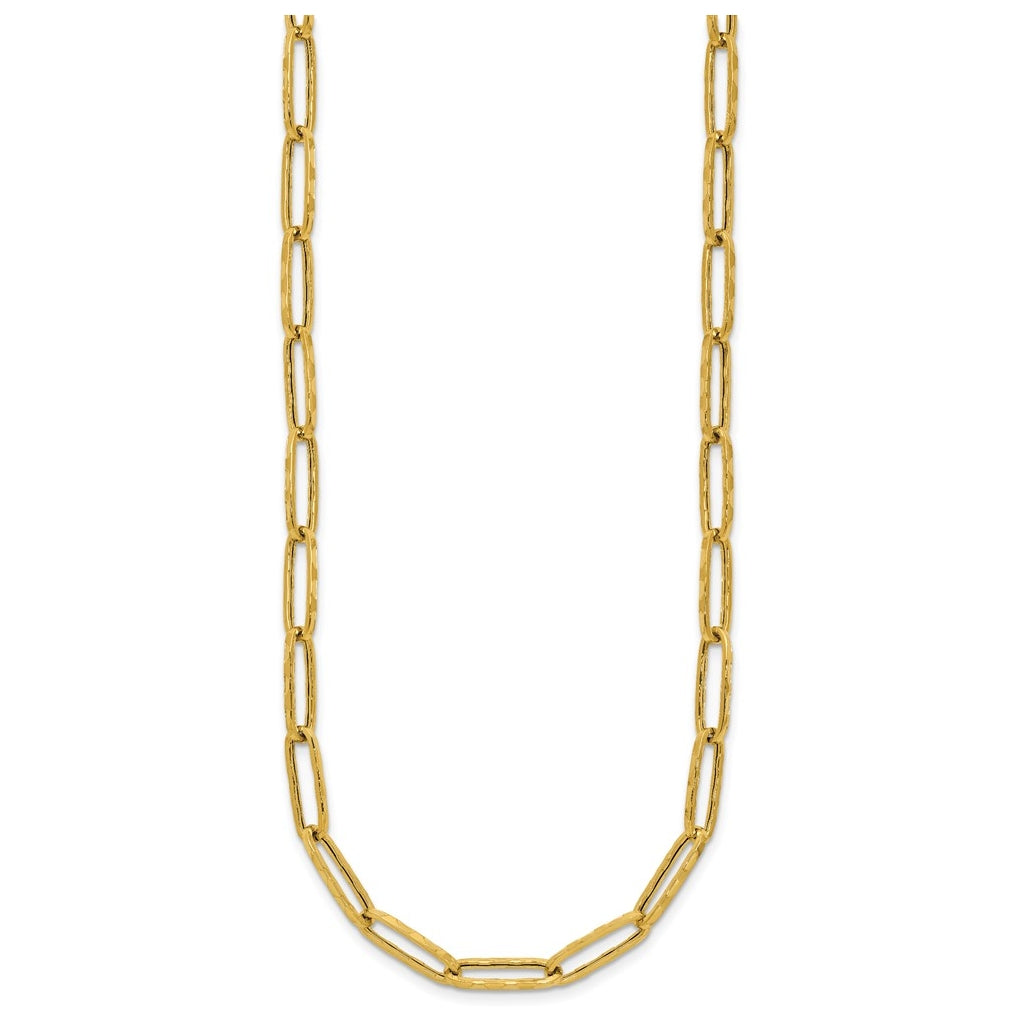 14k Yellow Gold Polished and Dimond-cut Paperclip Link Necklace