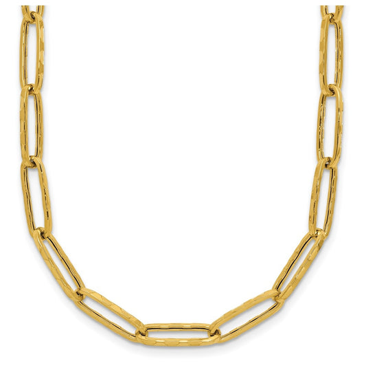14k Yellow Gold Polished and Dimond-cut Paperclip Link Necklace