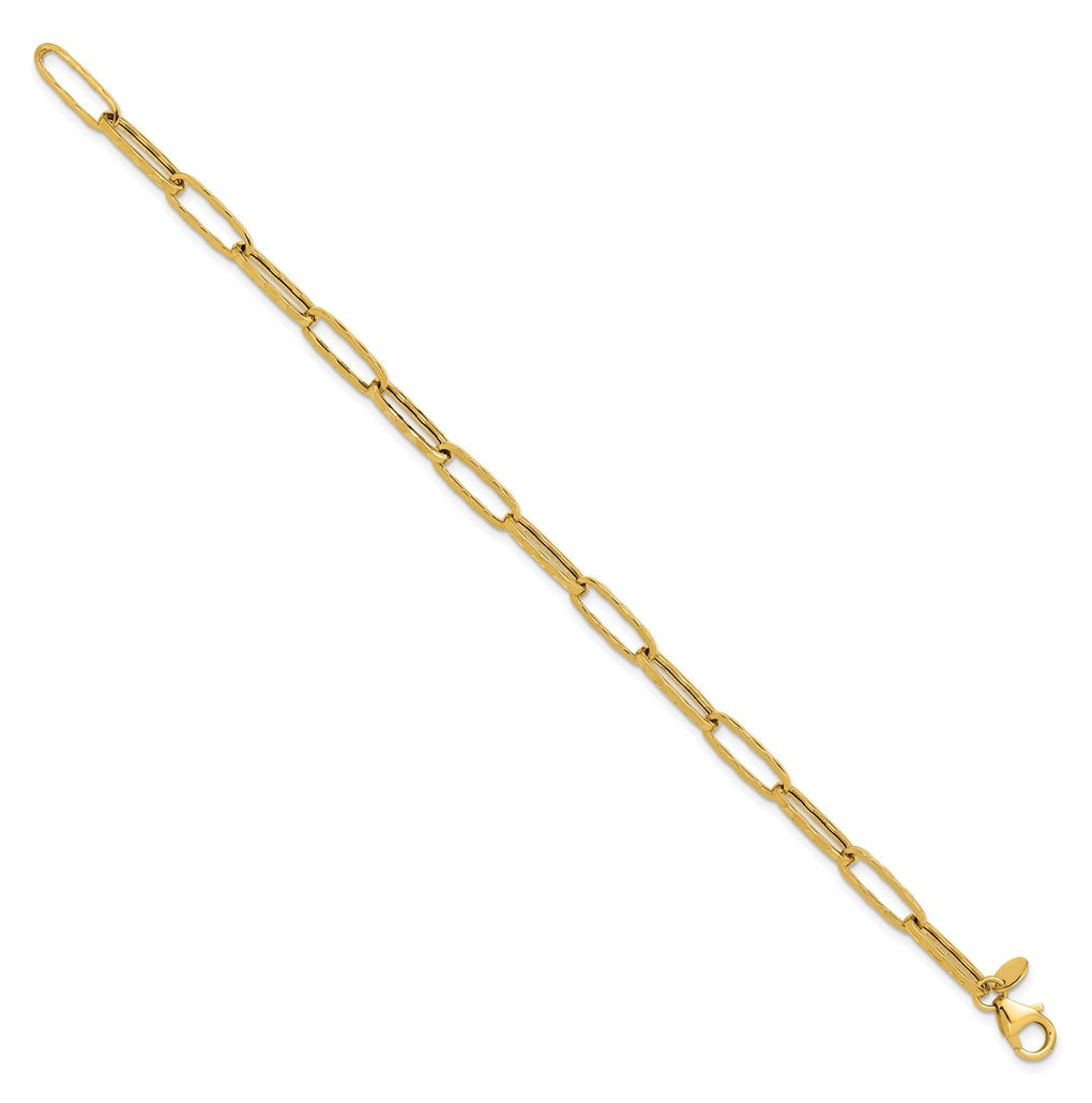 14k Yellow Gold Polished and Dimond-cut Paperclip Link Bracelet