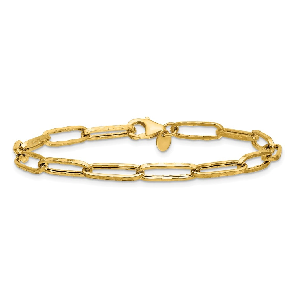 14k Yellow Gold Polished and Dimond-cut Paperclip Link Bracelet