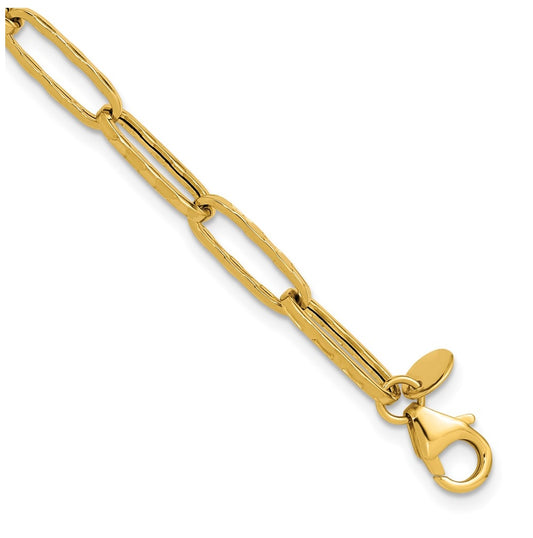14k Yellow Gold Polished and Dimond-cut Paperclip Link Bracelet