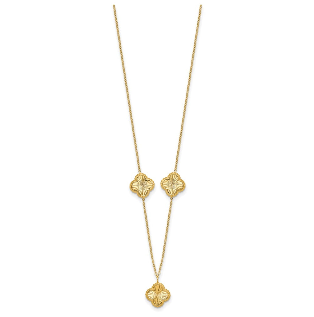14k Yellow Gold Polished and Diamond-cut Clover Station Necklace