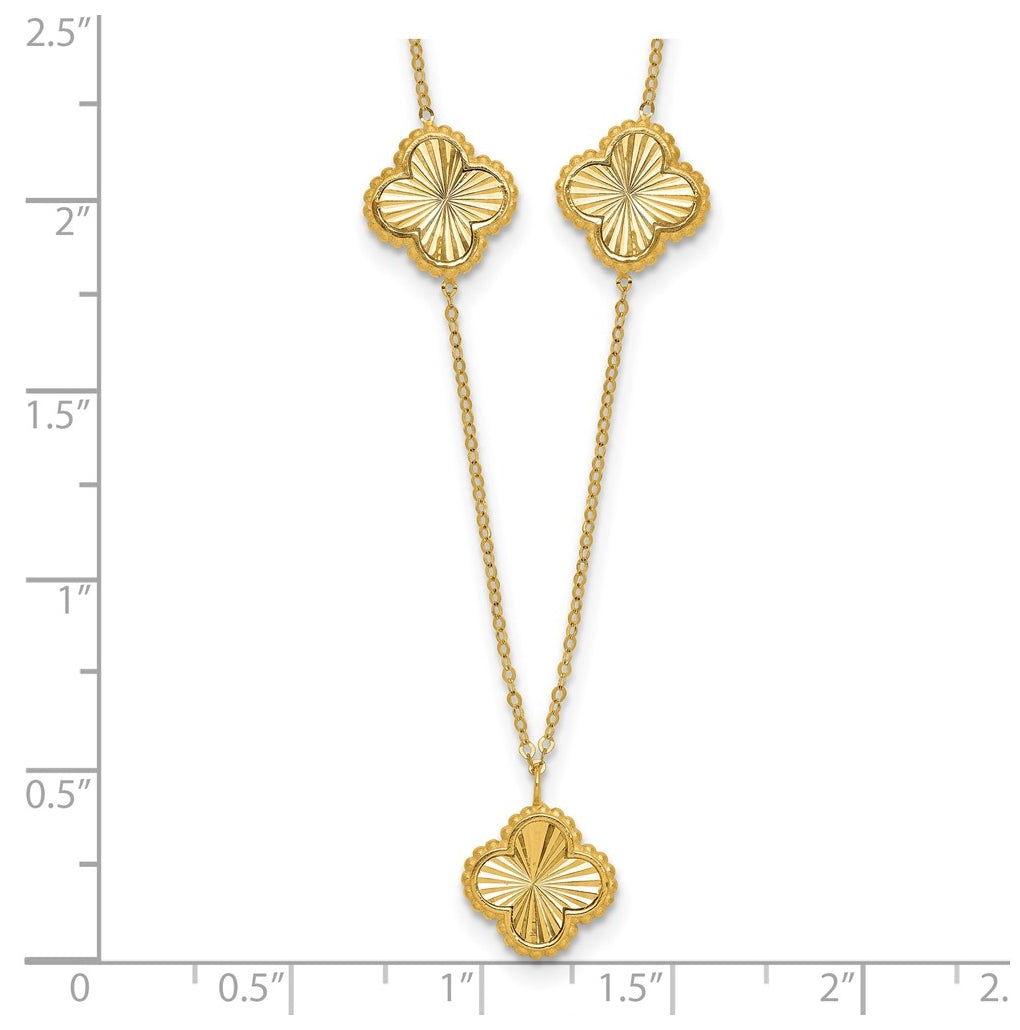 14k Yellow Gold Polished and Diamond-cut Clover Station Necklace