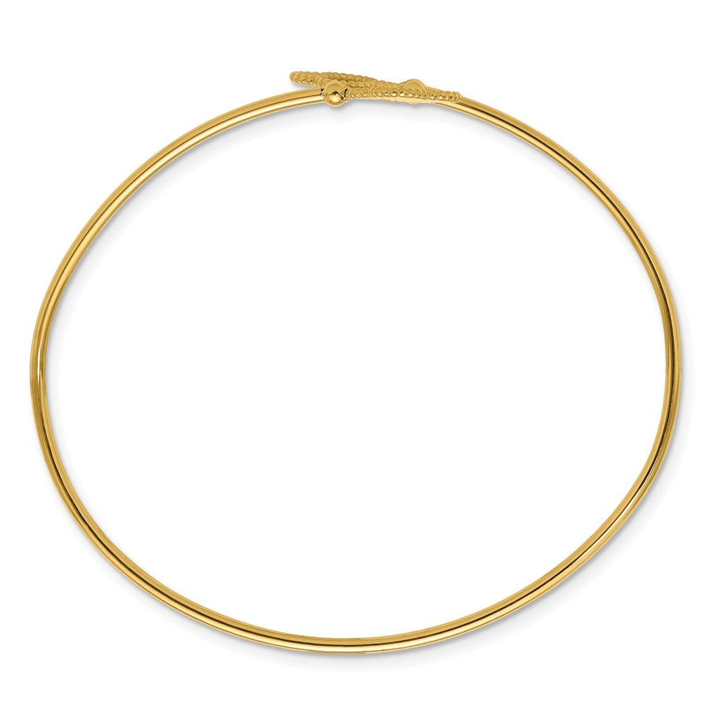 14k Yellow Gold Polished and Diamond-cut Clover Flexible Cuff Bangle
