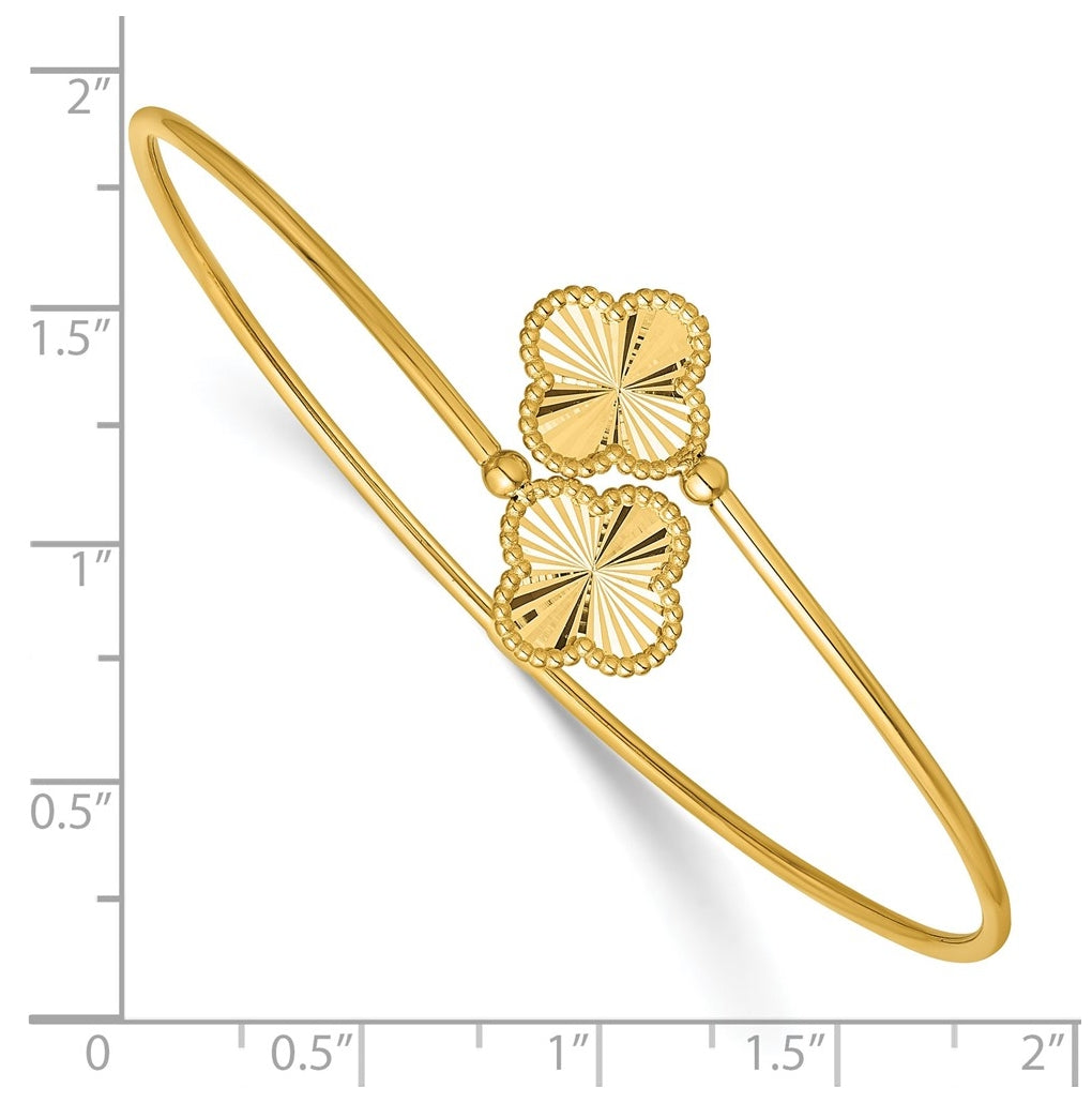 14k Yellow Gold Polished and Diamond-cut Clover Flexible Cuff Bangle