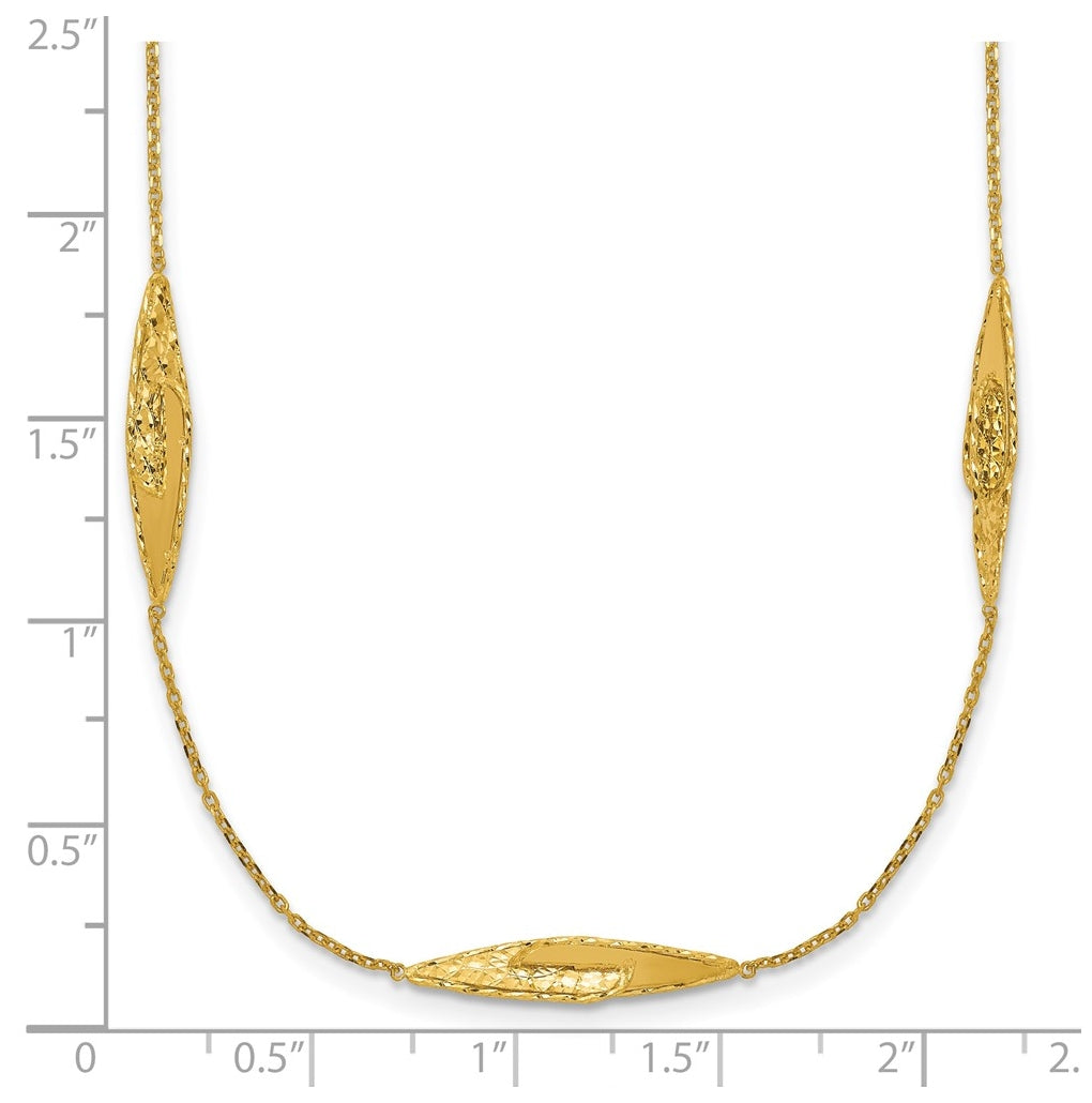 14k Yellow Gold Polished and Diamond-cut Fancy Station Necklace