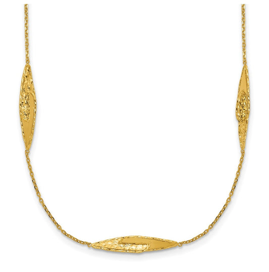 14k Yellow Gold Polished and Diamond-cut Fancy Station Necklace