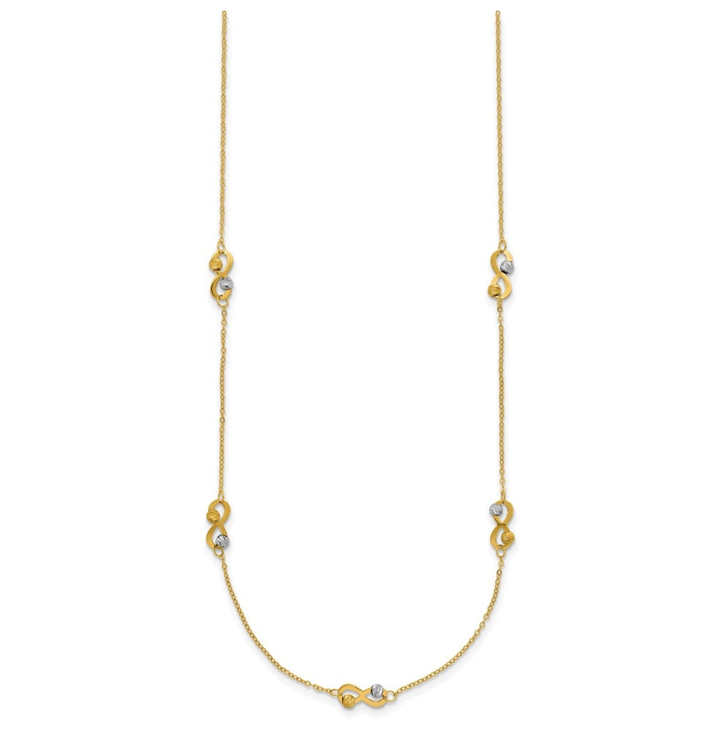 14K Two-tone D/C Beaded Infinity Station Necklace