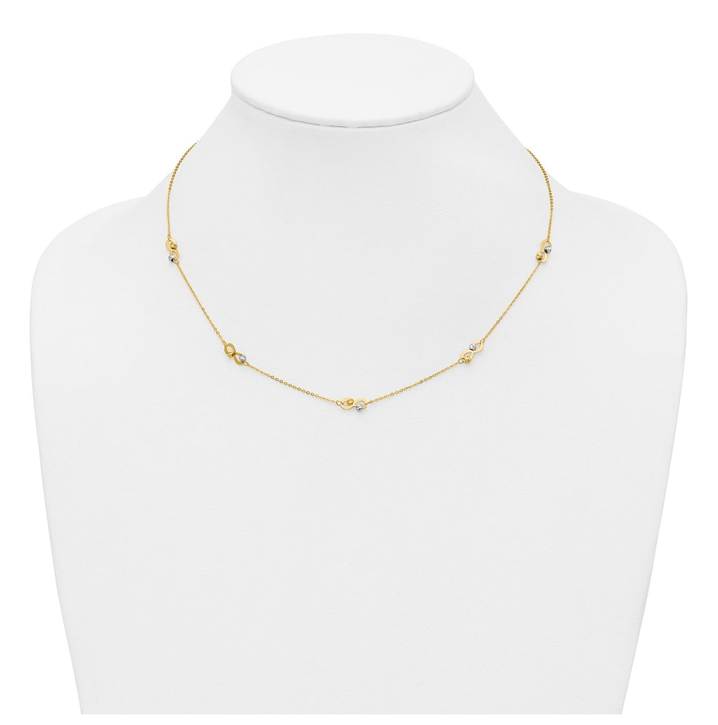 14K Two-tone D/C Beaded Infinity Station Necklace