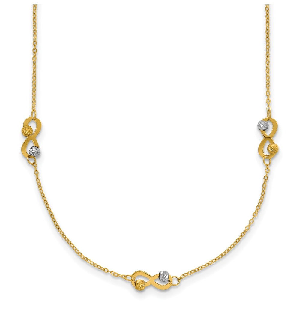 14K Two-tone D/C Beaded Infinity Station Necklace